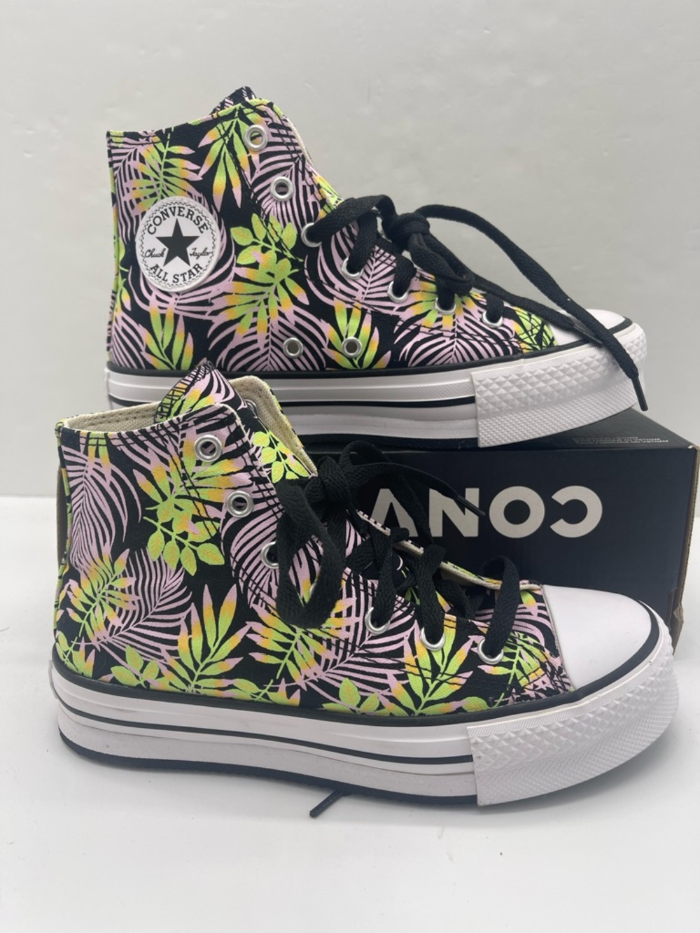 Converse WMNS CTAS EVA Lift Hi A01201C Blk/Pink Foam/Lime Rave Platform Sneakers